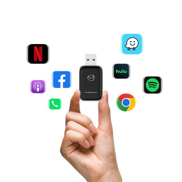 J10 2-in-1 langaton CarPlay ja Android Auto -sovitin - USB-dongle 98 % autoista