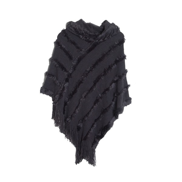 Elegant stickad sjal Poncho Cape Grå