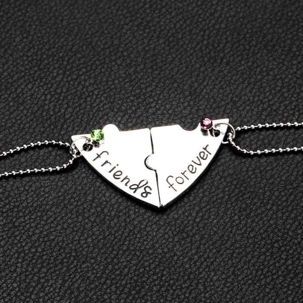 Hjertepuslespilshalskæde "Best Friends Forever and Ever" Sølv 4-pak