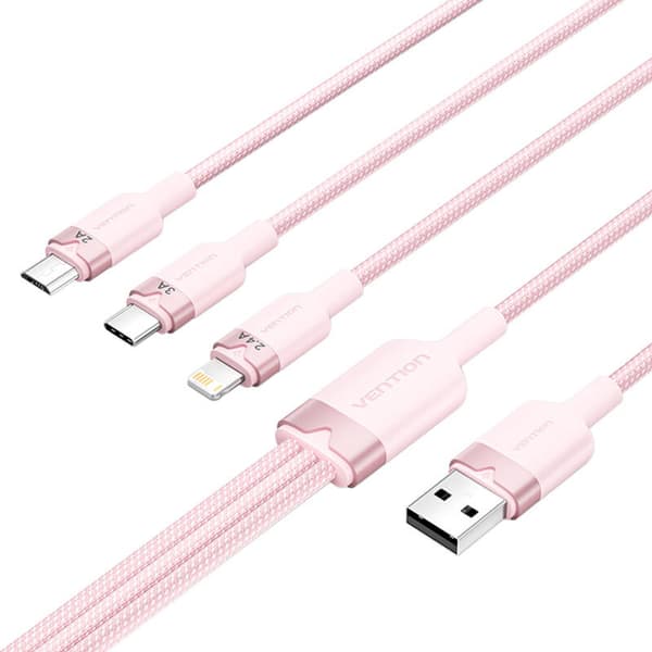 USB 2.0 A til 3-i-1 3A kabel Vention CTPPG 1,5M (lyserød)