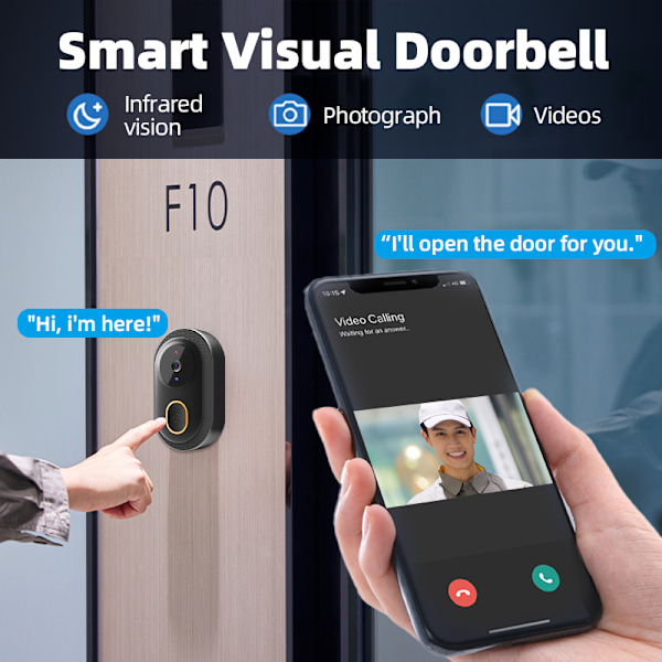 Forbedret hjemmesikkerhed: Trådløs smart video dørklokke K9 Hvid