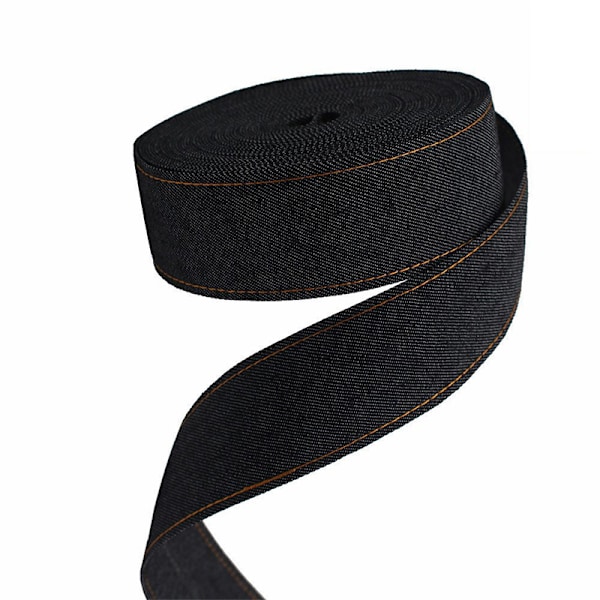 Svart denimband med gul linje - 5 cm bred