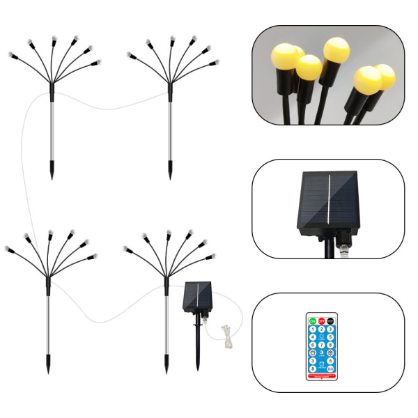 Solcellsdriven trädgårdsbelysning Firefly med 8 LED-lampor 4-pack Flerfärgad