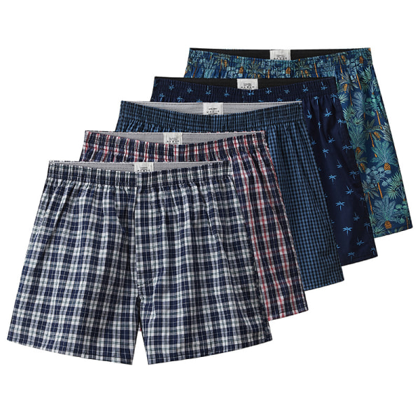 Herre vævet bomuld løse boxershorts 5-Pack M