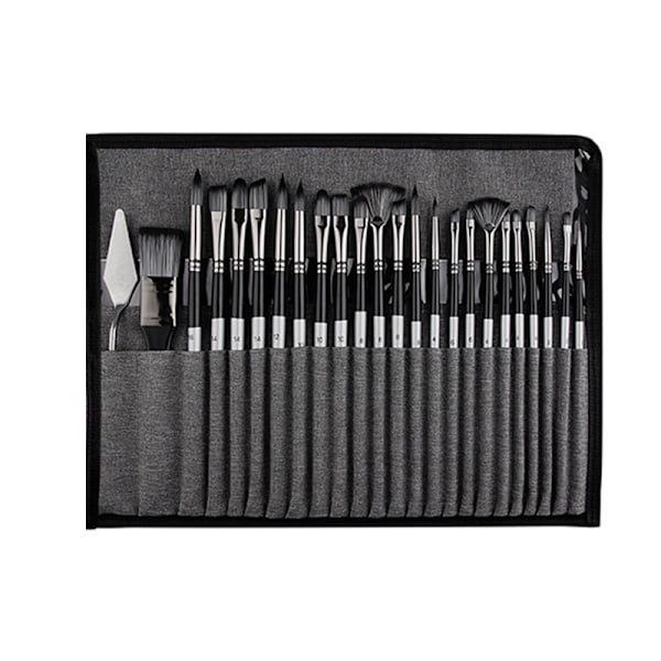 25-delars penselset med canvasfodral - HB-8623BB Silvergrå