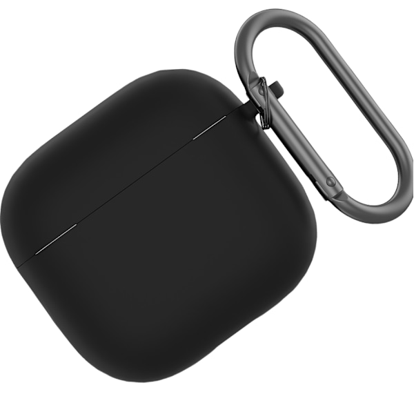 Silikone beskyttende etui til Apple AirPods 4 med låsekarabinhage Sort