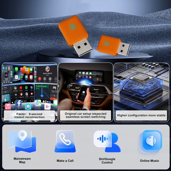 Trådløs CarPlay-adapter: Smart bilforbindelsesboks, problemfri forbindelse til din bil Blue Blue