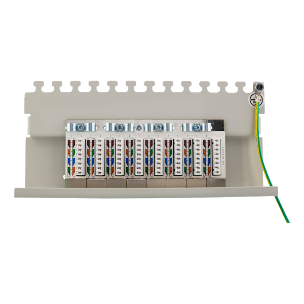 Patch Panel, 8xRJ45, Cat6a, wall-mountable, metal, grey