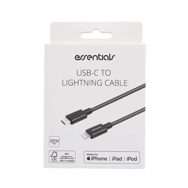 USB-C - Lightning Cable, MFi, 20cm, Black