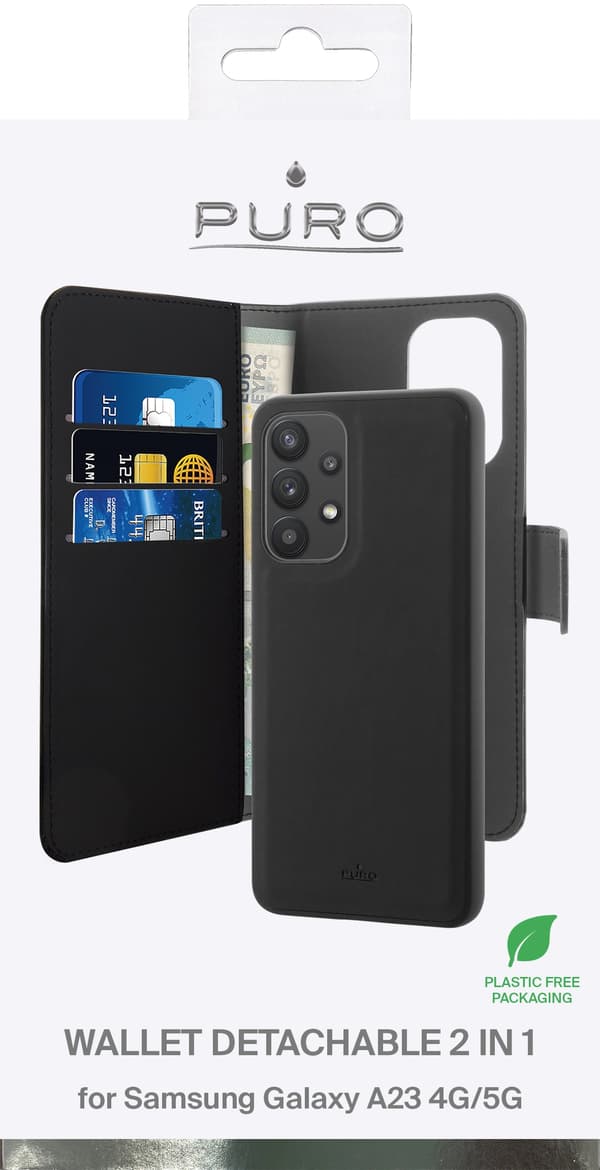 Samsung Galaxy A23 4G/5G -lompakko, irrotettava, musta