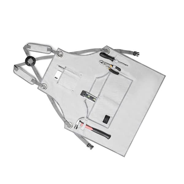 Flerfickors canvasförkläde grått – fläck- och värmeresistent skydd, verktygsförvaring, längd 75cm x bredd 63cm
