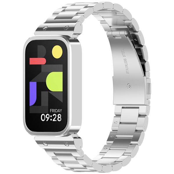 Urrem i rustfrit stål til Xiaomi Band 9 Active & Redmi Band 3 Sølv