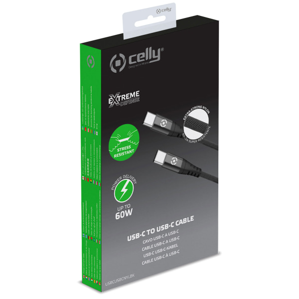 Celly USB-C - USB-C Cable Nylon USB-PD 60W 1m