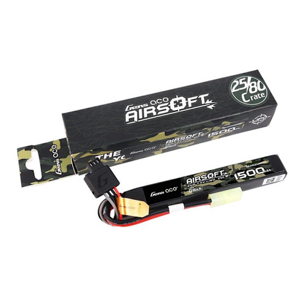 Gens ace G-Tech 25C 1500mAh 2S1P 7.4V Airsoft Gun Lipo-batteri med mini Tamiya-kontakt