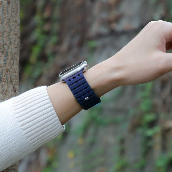 Andningsbar magnetrem för Apple Watch Series 1-9 generationer 42/44/45 mm Mörkblå