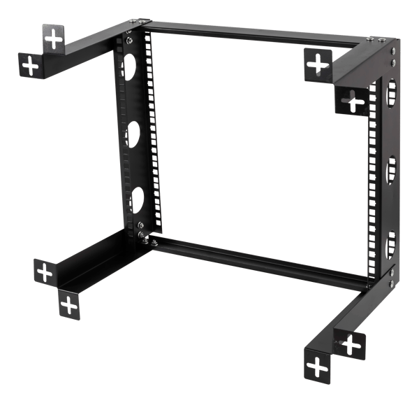 19" wall mount, 9U, 50kg load, steel, mounting kit, black