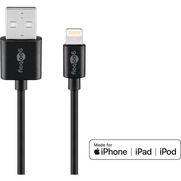 Lightning USB-kabel för laddning och synkronisering, 2 m, svart