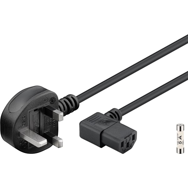 Apparatkabel UK/Storbritannien 90°, 2 m, svart