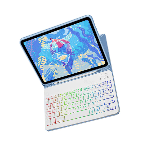 Läderfodral med RGB Bluetooth-tangentbord för iPad iPad 10 10,9 tum Blå