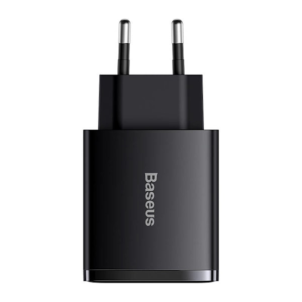 Laddare Baseus kompakt snabbladdare, 2xUSB, USB-C, PD, 3A, 30W (czarna)