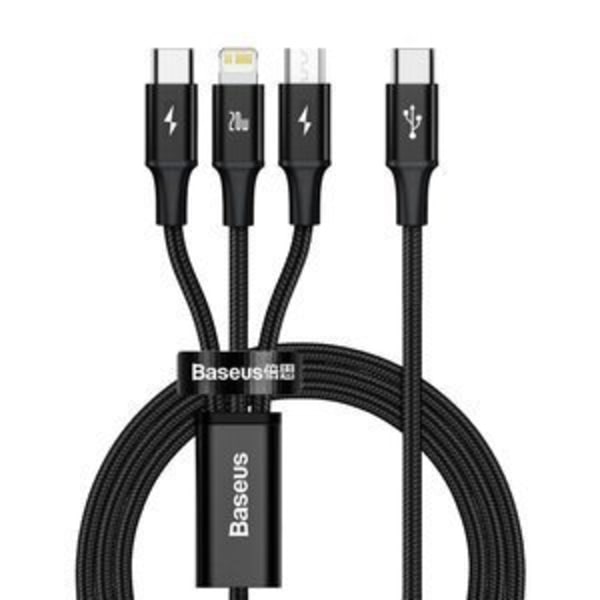 Baseus Rapid Series 3-i-1 kabel USB-C För M+L+T 20W 1,5m Svart