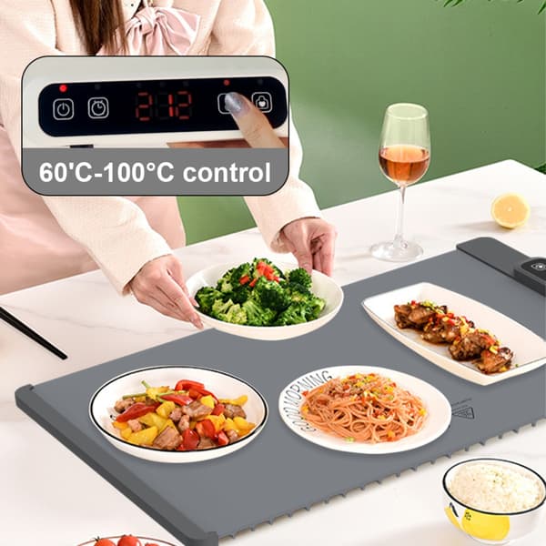 Elektrisk, foldbar madvarmeplade i grafen-silikone – 60–100 °C, 5 trin, timer og 300 w Gray Gray
