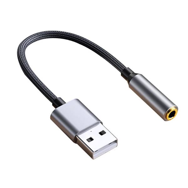 USB til 3.5mm Audio Kabel - 0.2m - Lydadapter til PC, Headset og Mikrofon - Grå