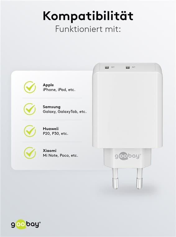 USB-C™ PD dobbelt hurtigoplader (36 W) hvid