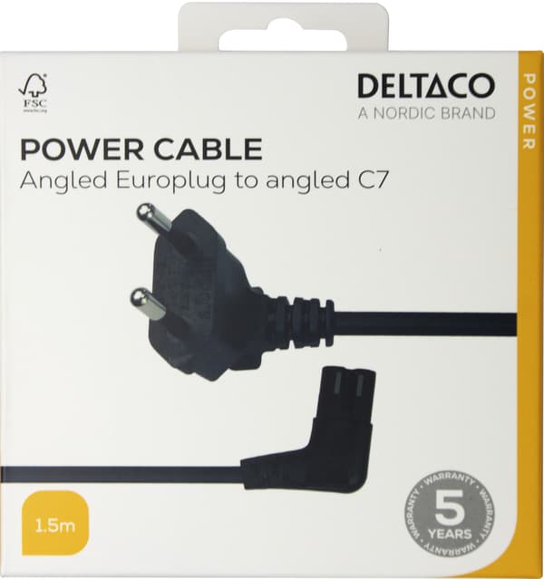 Power cord CEE 7/16 - C7 angled, 1,5m, black