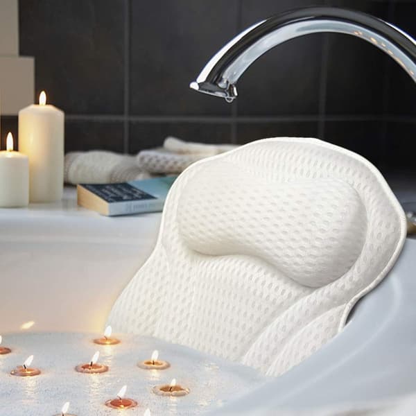 3D Mesh Badkudde med Sugkoppar - Spa Badkar Nackstöd White White
