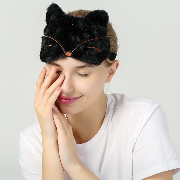 Svart Plysch Räv Sovmask - 2-pack