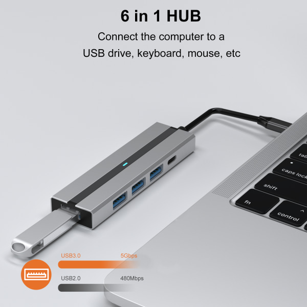 5-in-1 USB C -keskitin SD/TF-kortinlukijalla USB 3.0/2.0 -portit