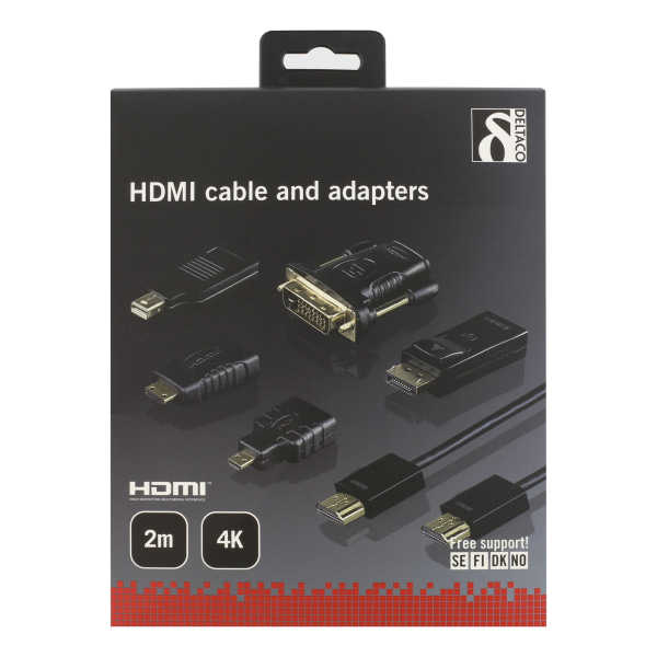 HDMI/DisplayPort/DVI adapter kit, HDMI cable 2m, 4K, black
