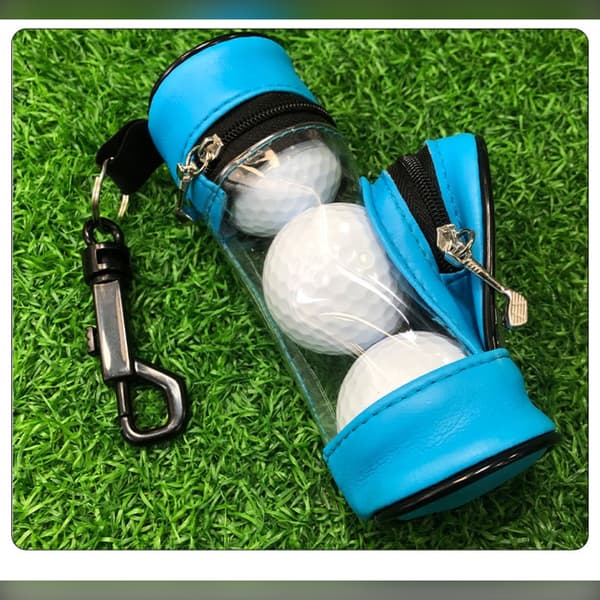 Bærbar PU læder golfboldpose med tee-holder - Rummer 3 bolde Blue Blue