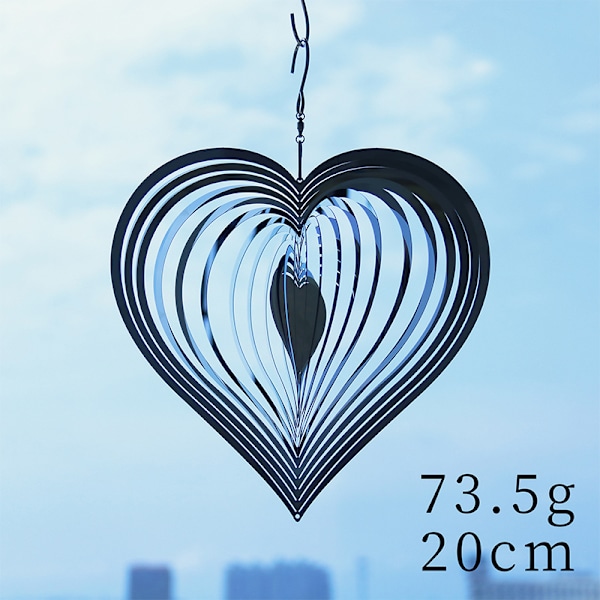 3D-roterande vindspel, 20 cm silverfärgad hjärtprydnad