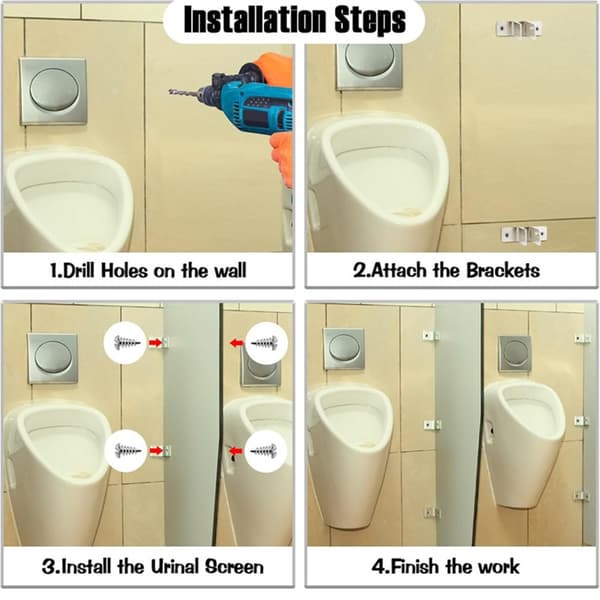 4-pack Silver Urinal Divider Bracket i Kolstål - Stabilt och Säkert Stöd