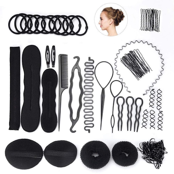 Enkel svart hårstyling kit för perfekta knutar & mer
