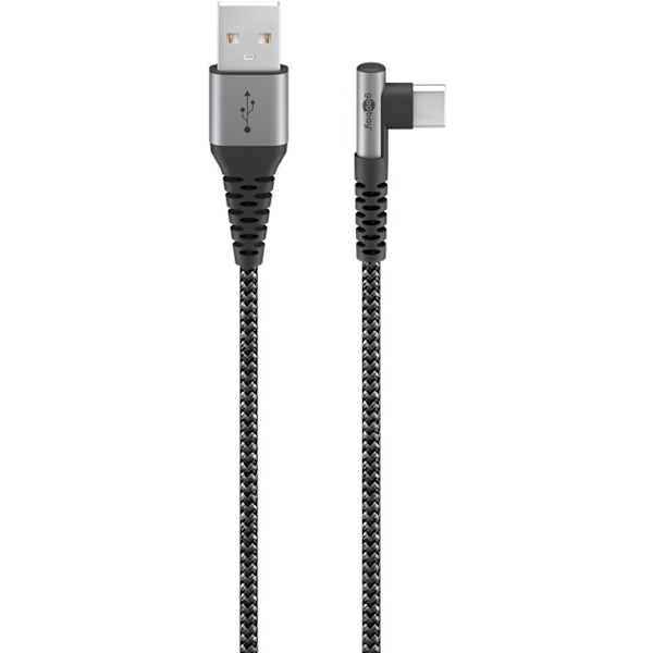 USB-C™ til USB-A tekstilkabel med metalstik (space grå/sølv), 90°, m