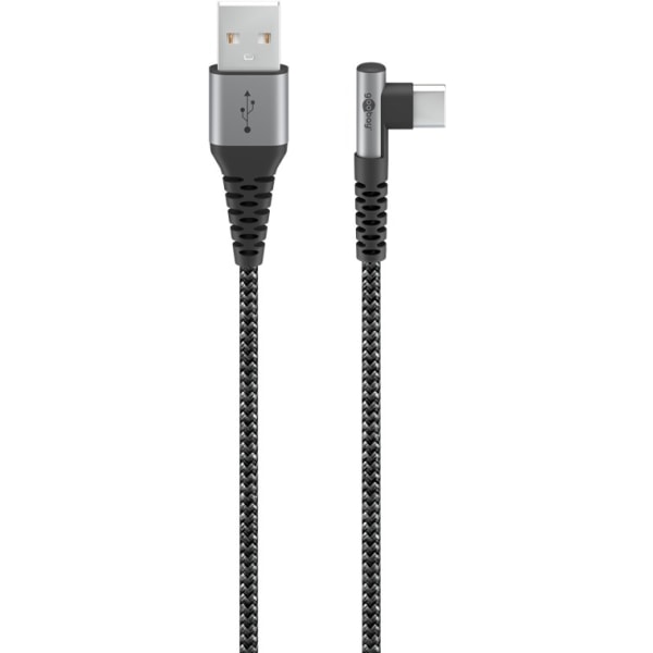 USB-C™ till USB-A textilkabel med metallkontakter (rymdgrå/silver), 90°, m