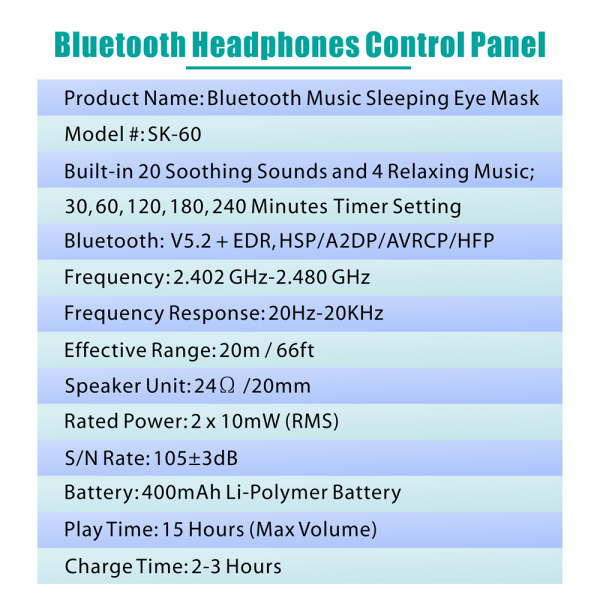 INF 3D Bluetooth-søvnmaske Sort