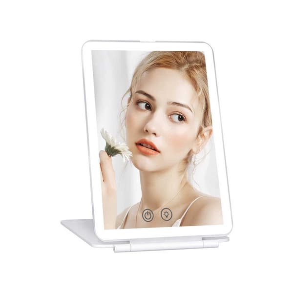LED Foldbart Makeupspejl: Bærbart, Genopladeligt, Dæmpbart med Touch-kontrol og 3 Lysindstillinger White White