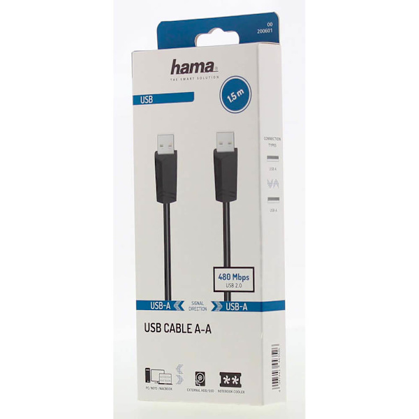 Kabel USB A-A Svart 1,5m