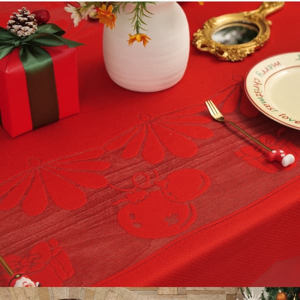 Festlig Julspetsduk - Broderad Polyester Julbordsdekoration för en Stämningsfull Högtid Red M Red M