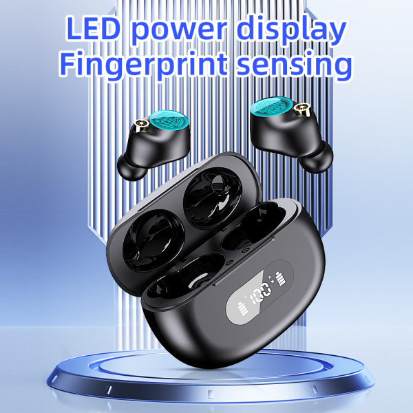 Trådlösa Bluetooth 5.2 HiFi LED Display Hörlurar Svart Svart