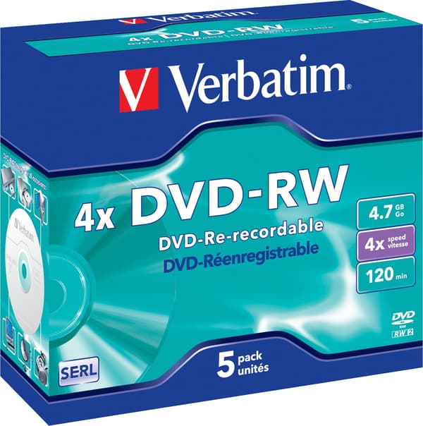 DVD-RW, 4x, 4.7 GB/120 min, 5-pack jewel case, SERL