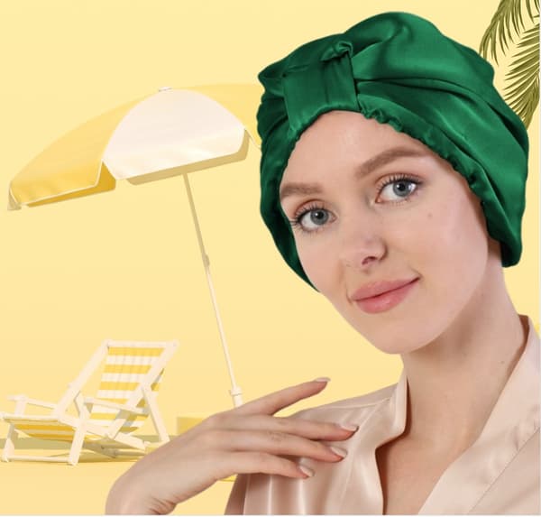 100% silke hårpleje sovehætte Green Green
