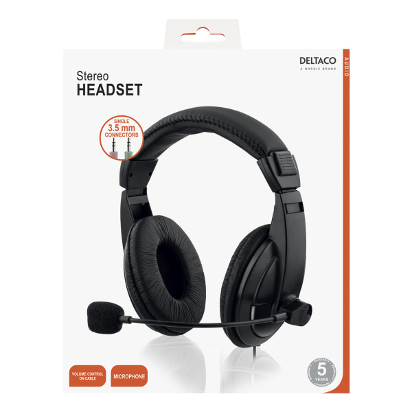 Stereo Headset closed back around ear vol control 2x3.5mm 2m