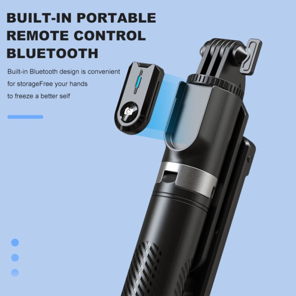 INF Utdragbar selfiestick/tripod med Bluetooth-fjärrkontroll Svart