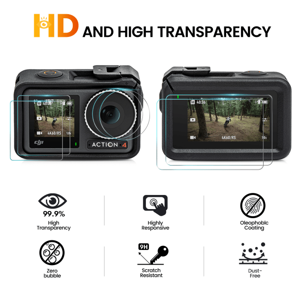 6-delad actionkamera härdad filmsats för DJI OSMO ACTION 4 Transparent