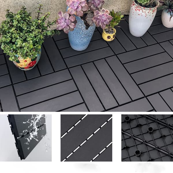 Sammenlåsende terrassefliser i træ-plastkomposit, 12 stk. Grey Grey